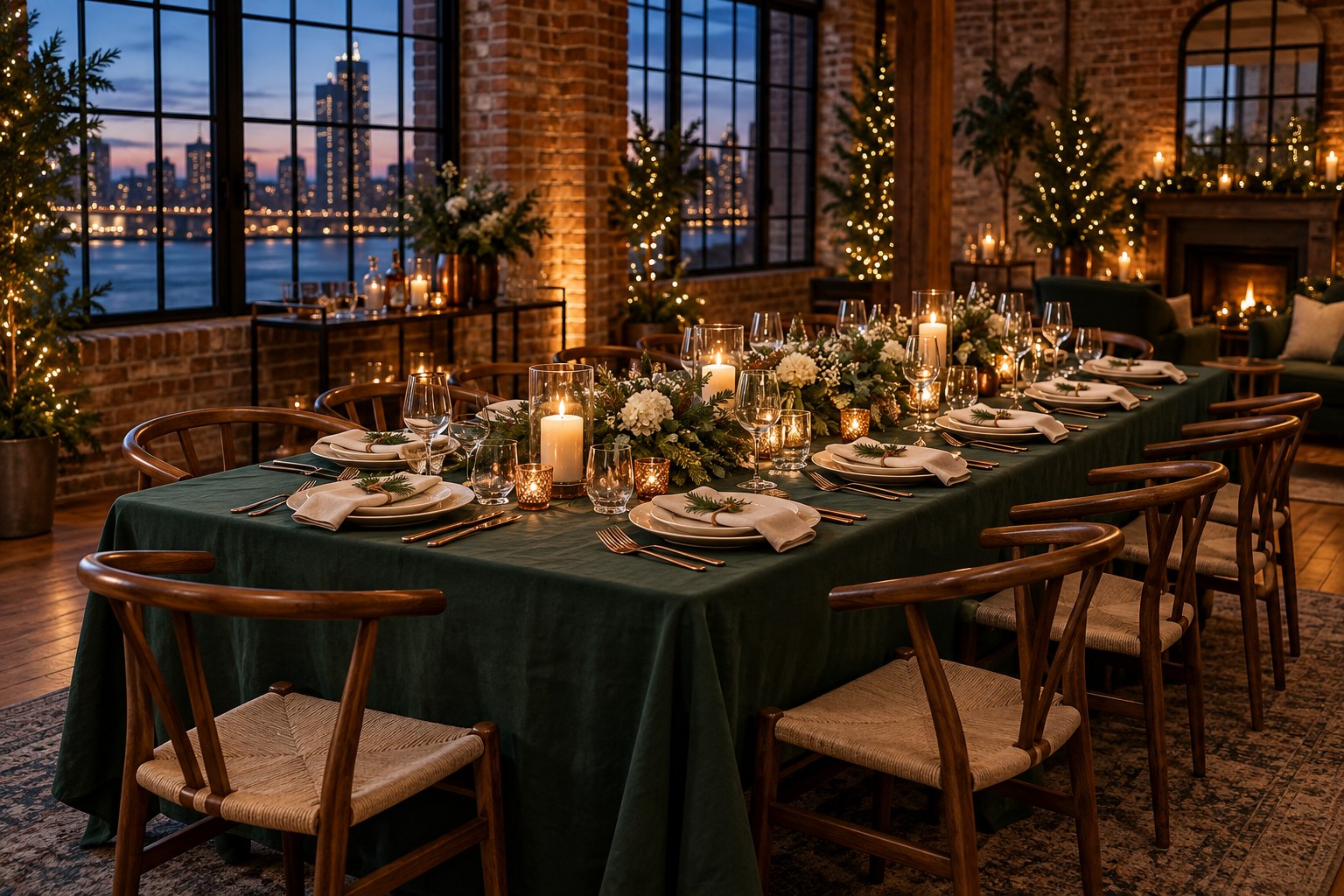 Illustrative corporate celebration with a styled dining table and seasonal décor